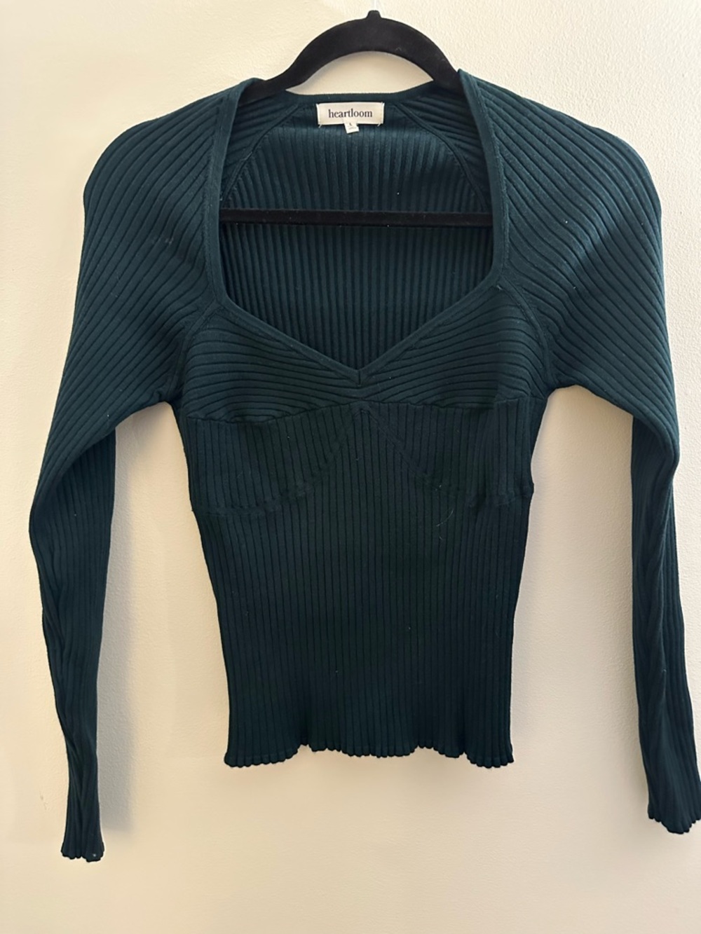 Heartloom Teal Ribbed Sweetheart Neckline Sweater - Size L